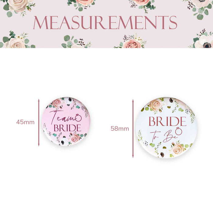 16 Light Pink Floral Team Bride Hen Party Badges and 1x White Floral Bride to Be