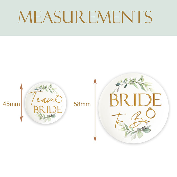 8 Botanical Floral Team Bride Hen Party Badges and 1x White Botanical Floral Bride to Be