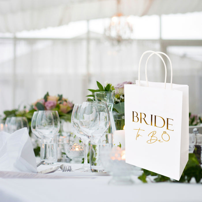 Bride to Be Paper Bag White with Gold Foil Text Hen Party Team Bride