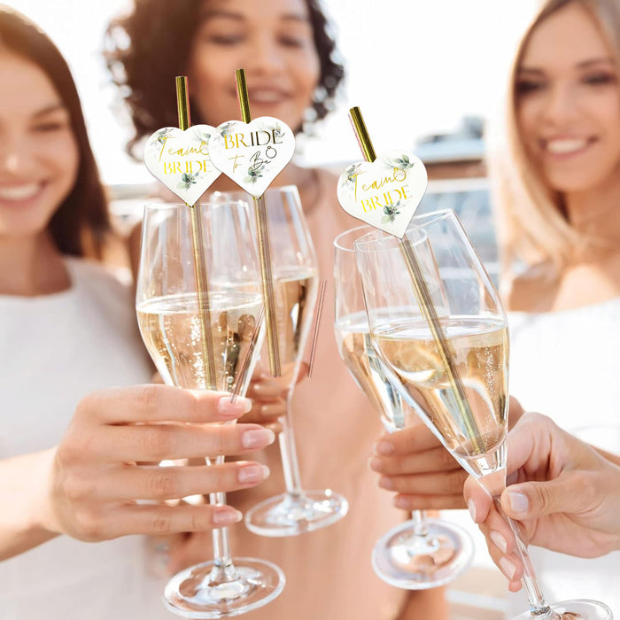 25 Pack Hen Party Paper Straws Botanical Floral 24 Team Bride 1 Bride to Be
