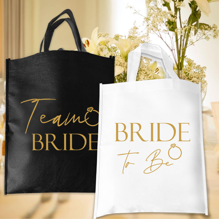Pack of 12 Team Bride Tote Bags Black and Gold and 1 Bride to Be