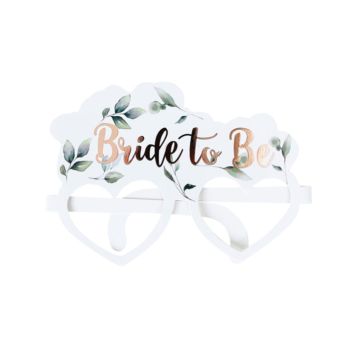 8 Botanical Team Bride Hen Party Card Glasses and 1x White and Gold Bride to Be