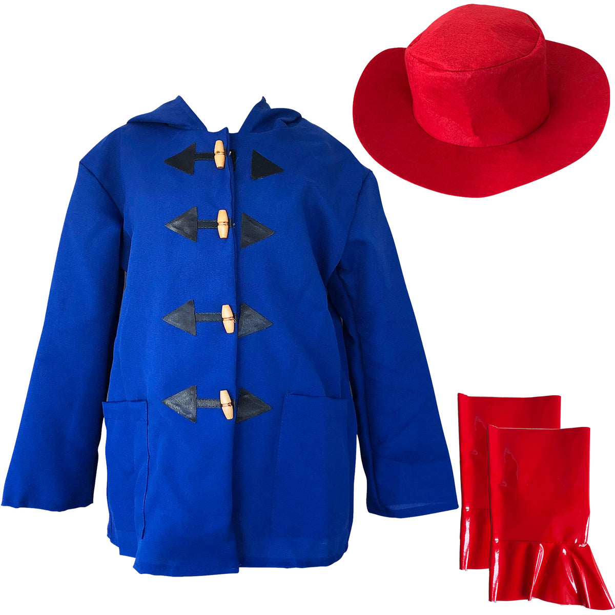 3 11 Years Childrens Blue Duffle Coat Red Hat and Boot Covers World B Blue Planet Party