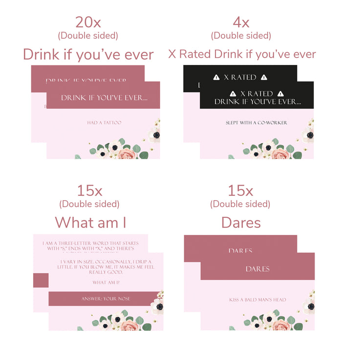 3 in 1 Hen Party Card Games What am I innuendos, Drink if you've ever and Dares