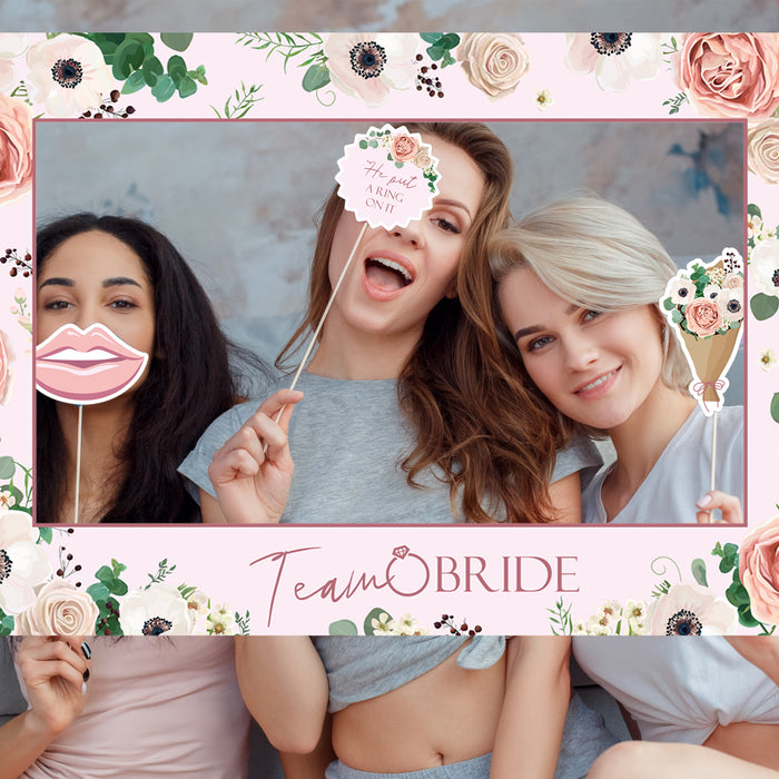 Hen Party Photo Frame and 27 Photo Props Set Rose Gold Floral