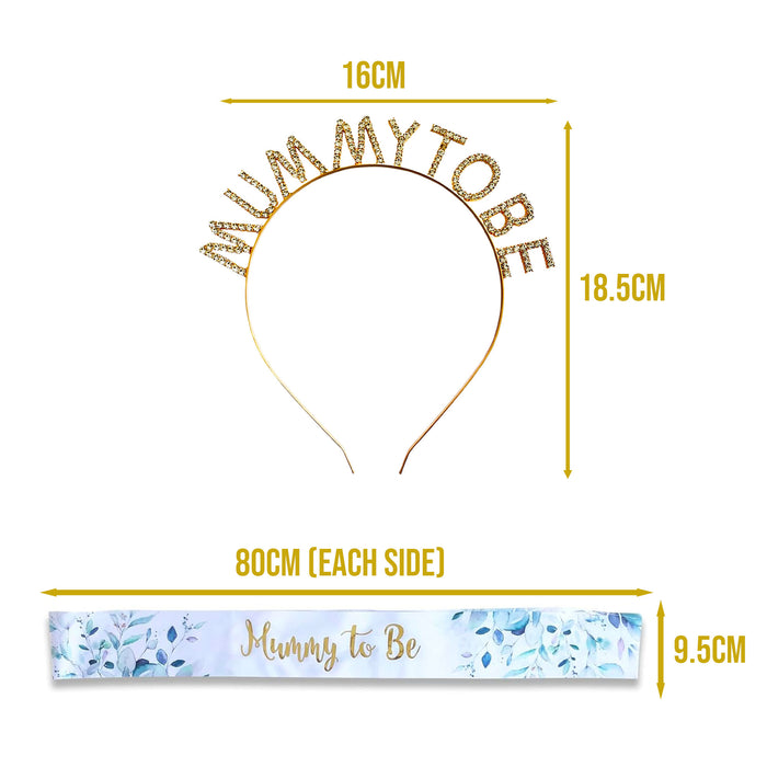Mummy to Be Rose Gold Tiara, Rosette and Sash Neutral Floral Gold Text Baby Shower