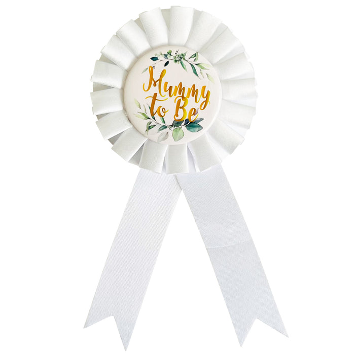 Mummy to Be Rose Gold Tiara, Rosette and Sash Neutral Floral Gold Text Baby Shower