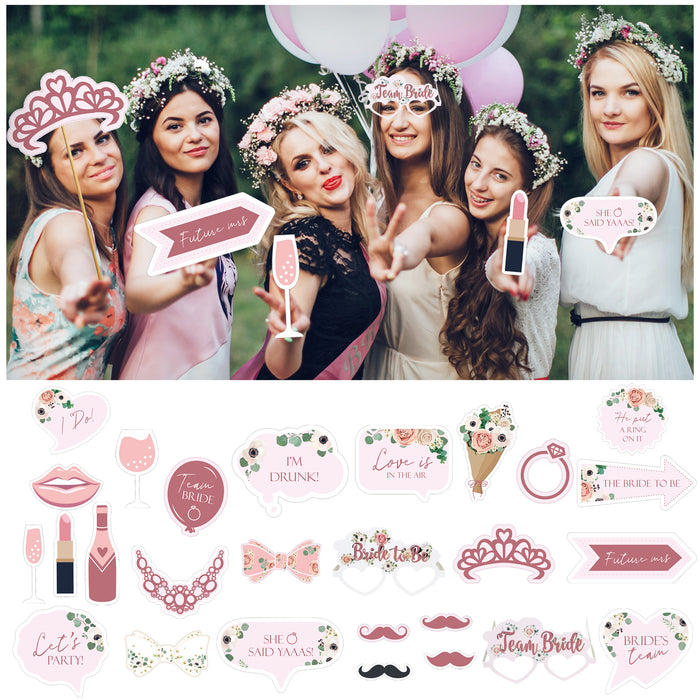Hen Party Photo Props Set 27pcs Rose Gold Floral