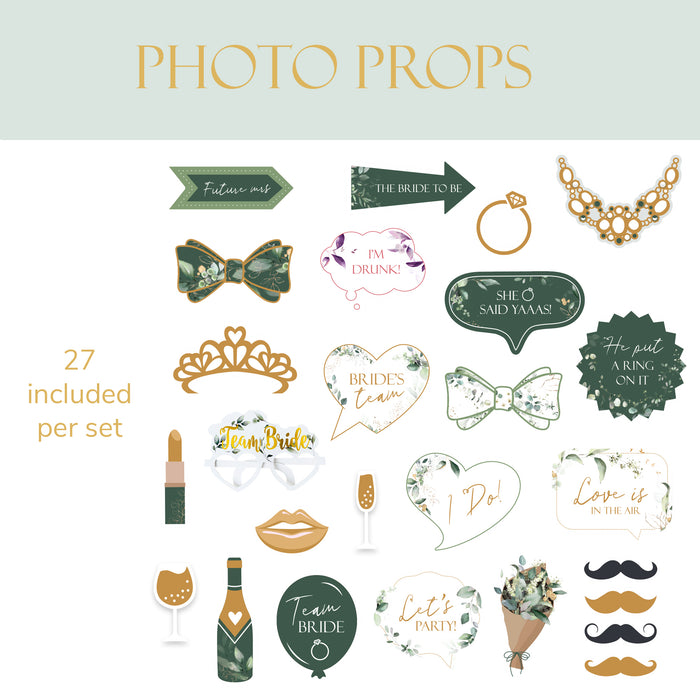 Hen Party Photo Props Set 27pcs Botanical Floral and Sage Green