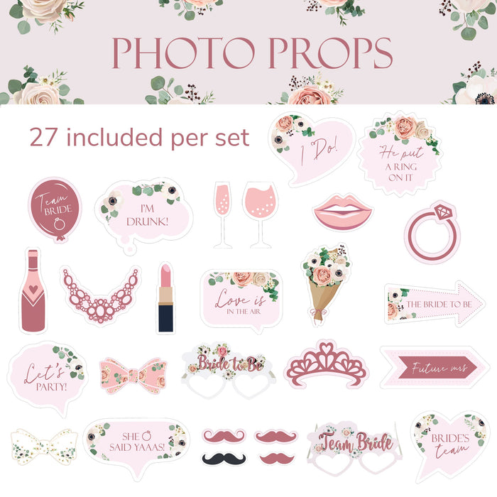 Hen Party Photo Props Set 27pcs Rose Gold Floral