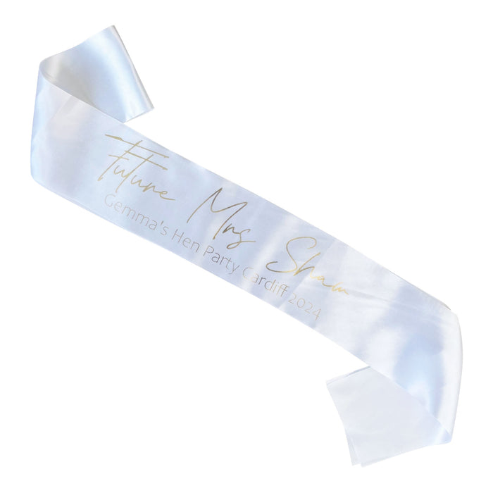 Personalised Custom Sashes Gold Foil Text Hen Party Birthday Baby Shower