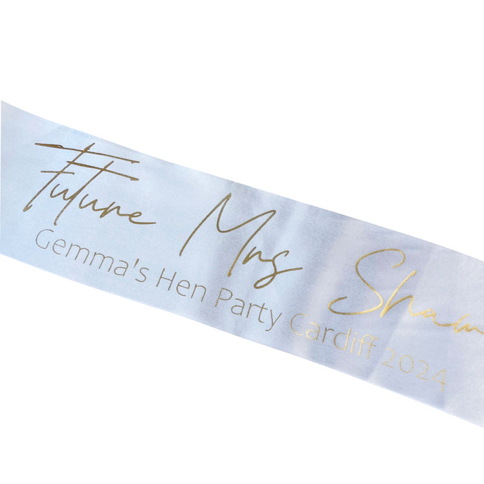 Personalised Custom Sashes Gold Foil Text Hen Party Birthday Baby Shower