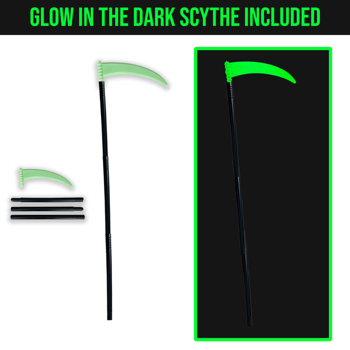 Childrens Kids Glow in the Dark Skeleton Fancy Dress Costume & Scythe 4-12 Years Boys Girls