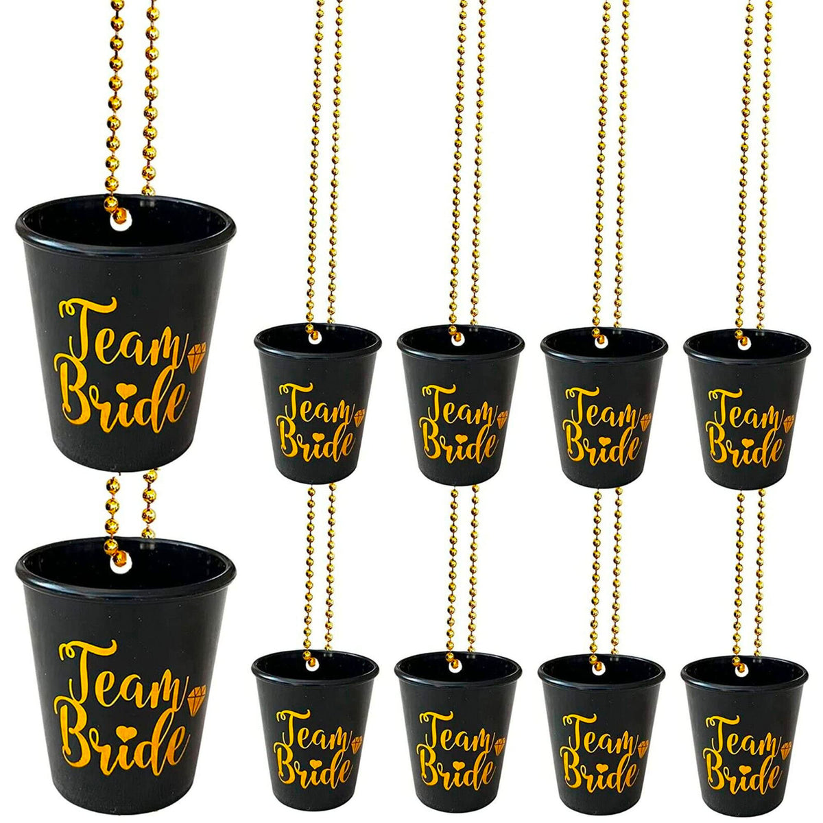 Pack of 12 Team Bride Shot Glass Black and Gold Blue Planet Party