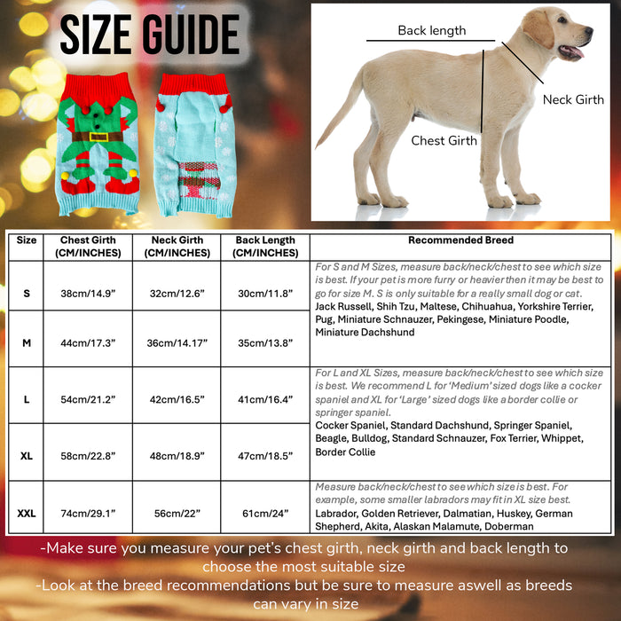 Christmas Dog Jumper Light Blue with Elf Winter Sweater Coat for All Breeds and Sizes