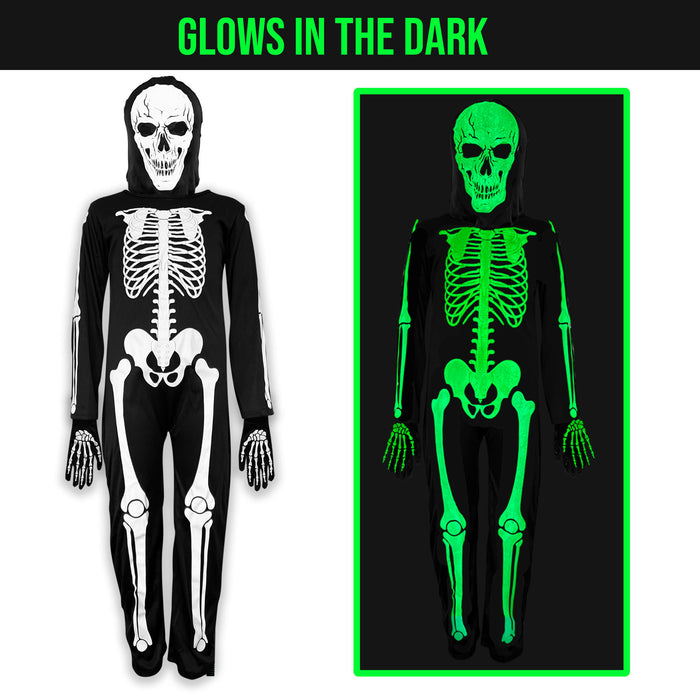 Childrens Kids Glow in the Dark Skeleton Fancy Dress Costume & Scythe 4-12 Years Boys Girls