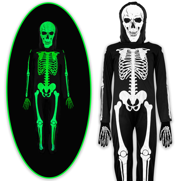 Childrens Kids Glow in the Dark Skeleton Fancy Dress Costume 4-12 Years Boys Girls
