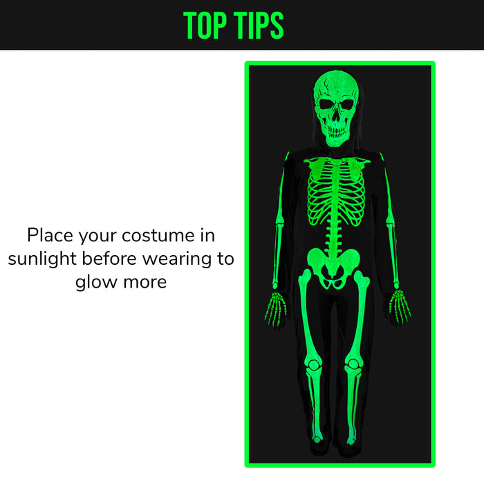 Childrens Kids Glow in the Dark Skeleton Fancy Dress Costume & Scythe 4-12 Years Boys Girls