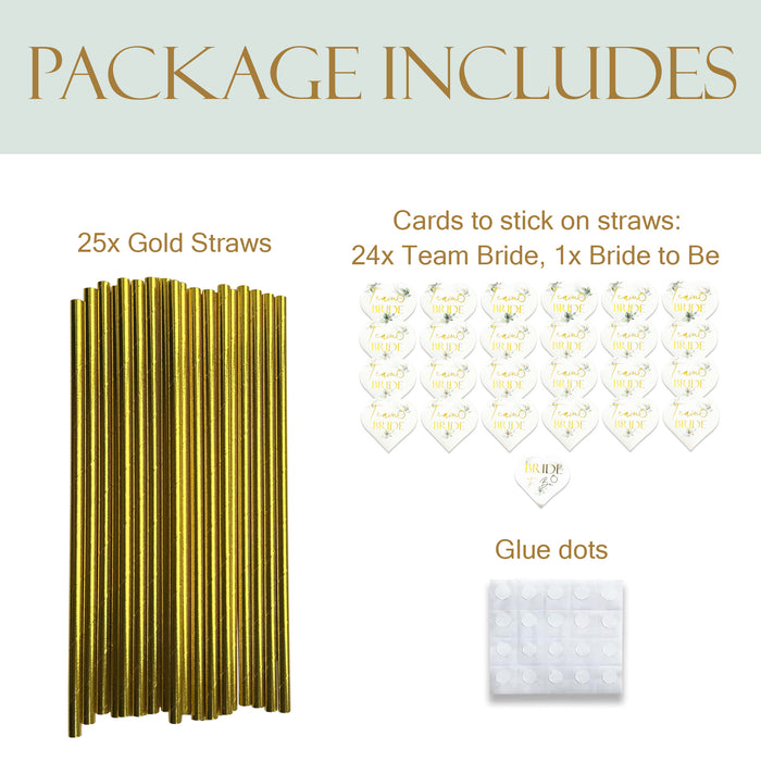 25 Pack Hen Party Paper Straws Botanical Floral 24 Team Bride 1 Bride to Be