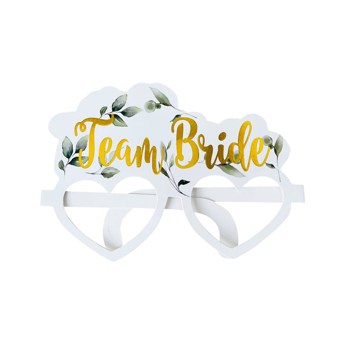 8 Botanical Team Bride Hen Party Card Glasses and 1x White and Gold Bride to Be