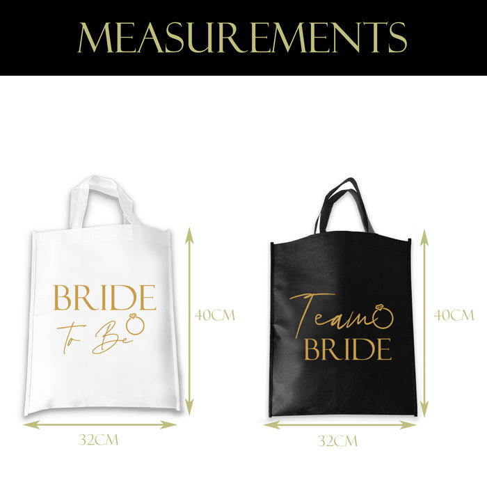 Pack of 12 Team Bride Tote Bags Black and Gold and 1 Bride to Be