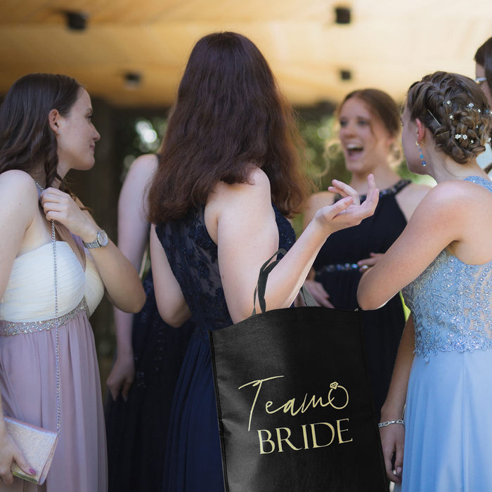 Pack of 12 Team Bride Tote Bags Black and Gold and 1 Bride to Be