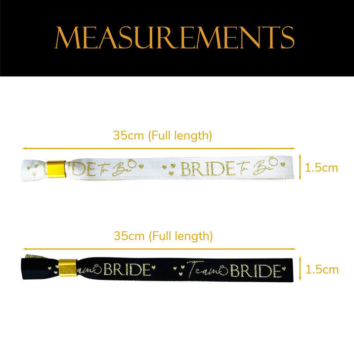 16 Black and Gold Team Bride Hen Party Wristbands and 1 Bride to Be Wristband