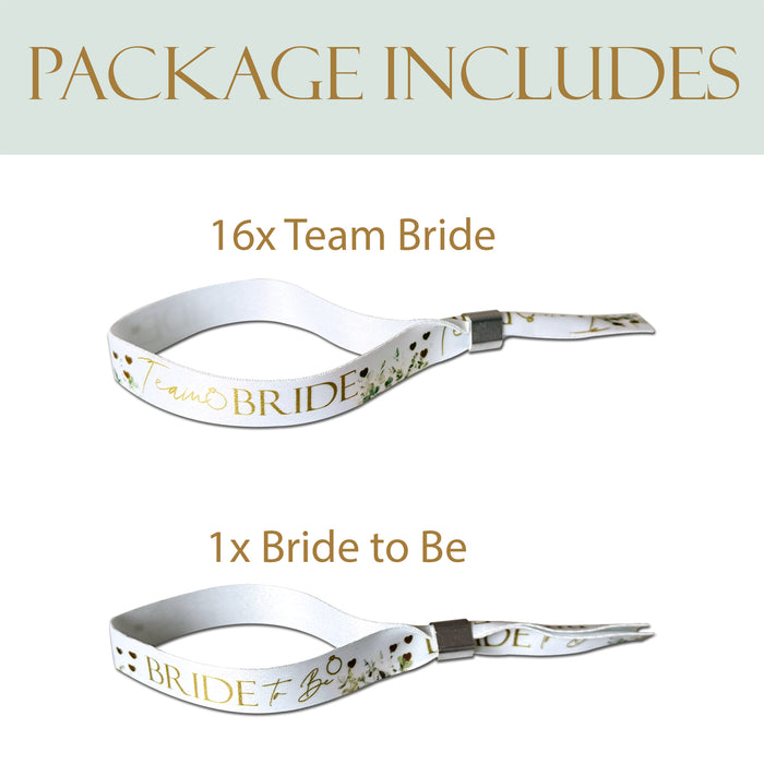 16 Botanical Floral Team Bride Hen Party Wristbands and 1 Bride to Be Wristband