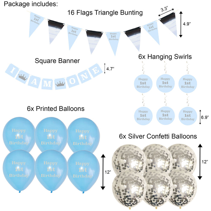 20 Piece 1st Birthday Decorations Set Blue for Boys