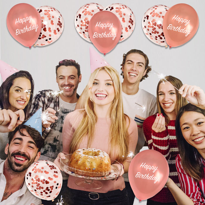 Rose Gold Birthday Balloons Latex Confetti 12 Pack Ages 13-80