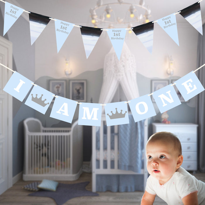 20 Piece 1st Birthday Decorations Set Blue for Boys