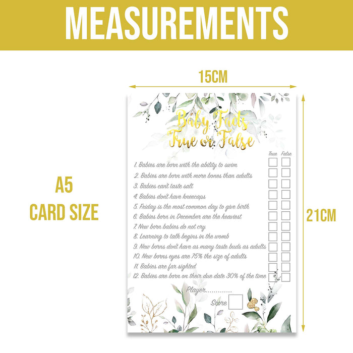 Pack of 12 Baby Facts True or False Trivia Cards Card Game Neutral Botanical Floral