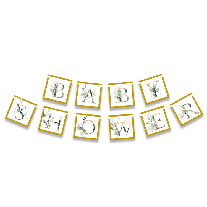 Neutral Gold Botanical Floral Baby Shower Banner Unisex