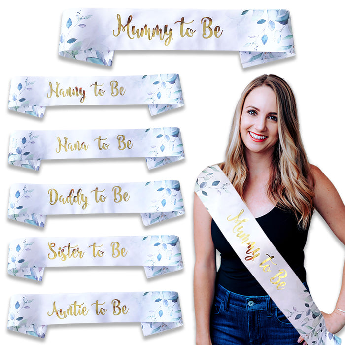 Baby Shower Sash Mummy to Be Daddy Nanny Auntie Sister Neutral Unisex Botanical Sage Green