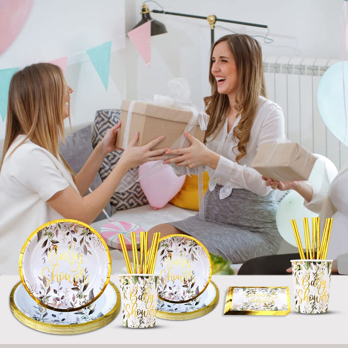 Baby Shower Tableware Set for 8,16 or 24 Guests (Cups, Plates, Napkins and Straws)
