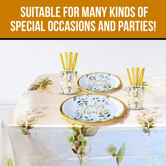 Baby Shower Tableware Set for 8,16 or 24 Guests (Cups, Plates, Napkins and Straws)