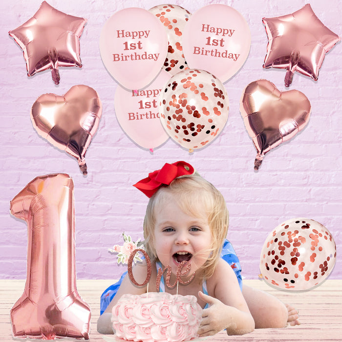 Complete 1st Birthday Decorations Set Pink Floral for Girls with Cake Topper