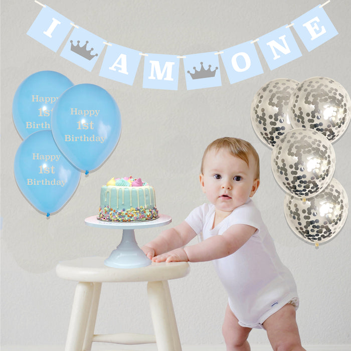 20 Piece 1st Birthday Decorations Set Blue for Boys