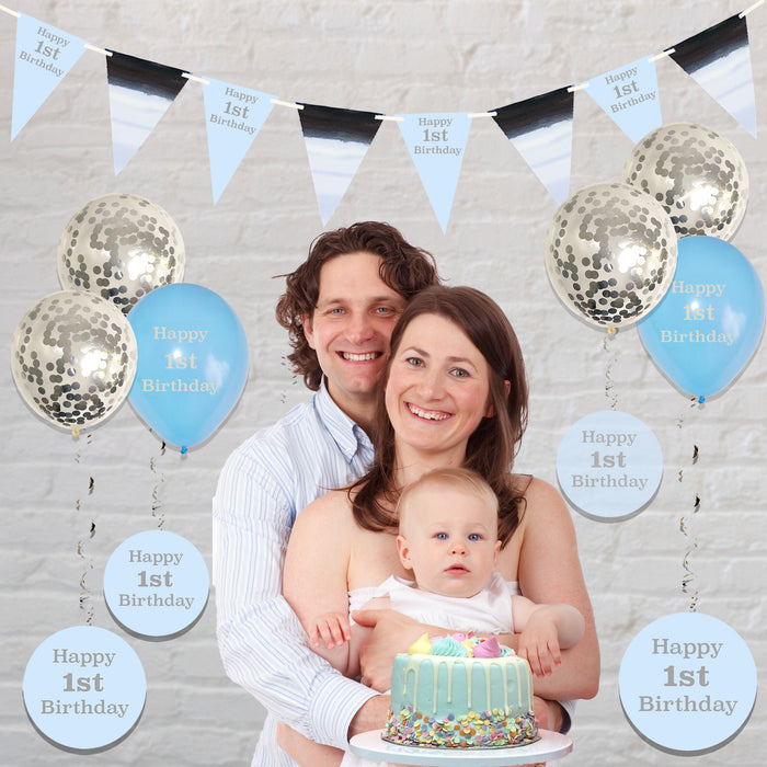 20 Piece 1st Birthday Decorations Set Blue for Boys