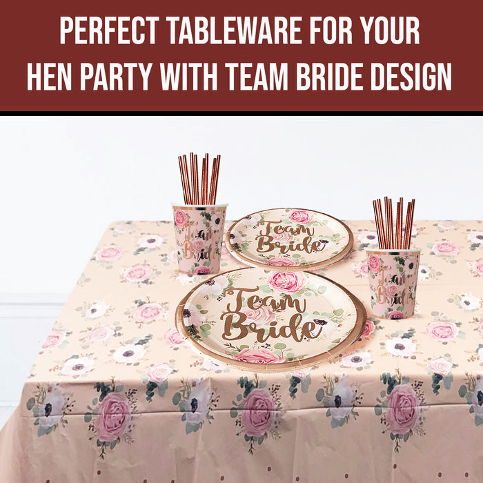 Hen Party Tableware Set for 8 Guests (Cups, Plates, Napkins and Straws) Team Bride