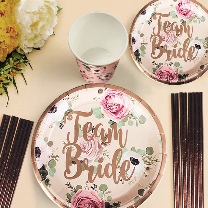 Hen Party Tableware Set for 8 Guests (Cups, Plates, Napkins and Straws) Team Bride