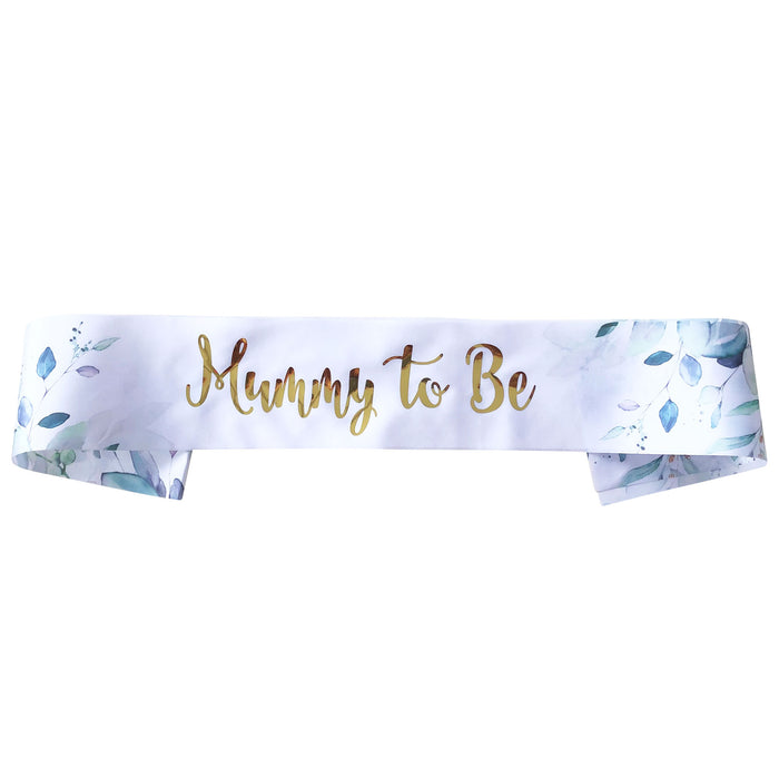Mummy to Be Sash Neutral Botanical Floral Gold Text Baby Shower