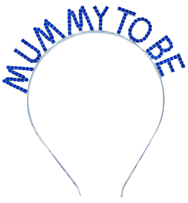 Mummy to Be Blue Rhinestone Tiara and Sash Blue Floral Navy Text Baby Shower