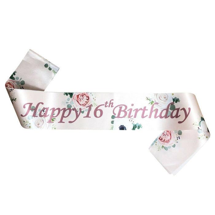 Floral Rose Gold Birthday Sash Age 13-80
