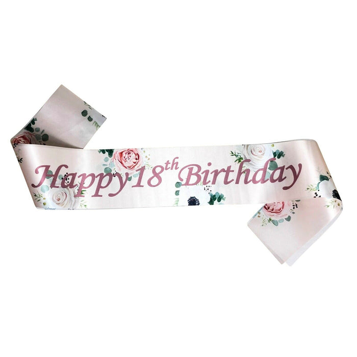 Floral Rose Gold Birthday Sash Age 13-80