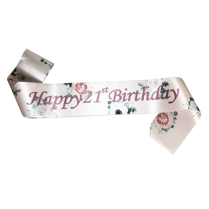Floral Rose Gold Birthday Sash Age 13-80