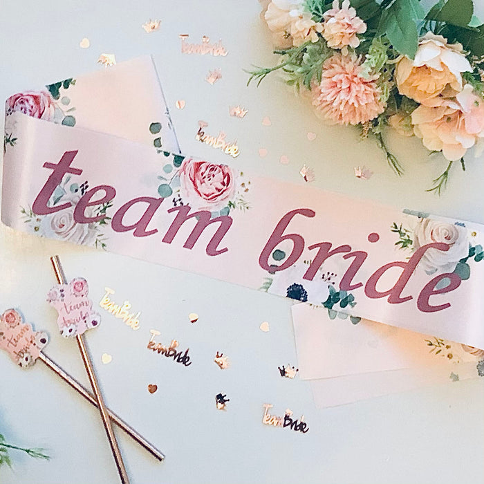 Pack of 12 Team Bride Rose Gold Floral Sashes and 1 Bride to Be Sash, White Floral