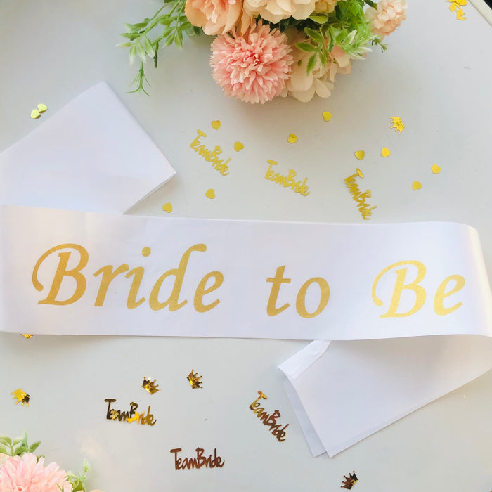 Bride to Be Sash White and Gold for Hen Party
