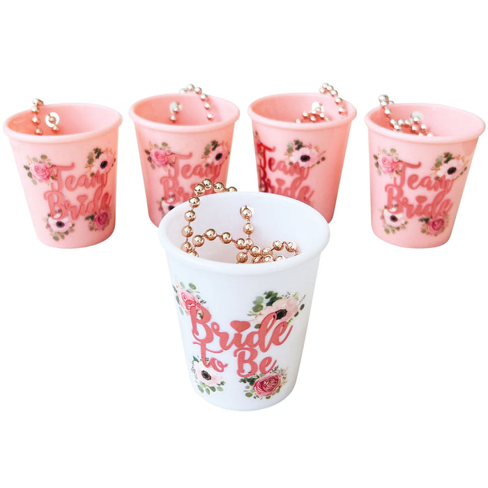 Pack of 6 Team Bride Shot Glasses on Necklaces and 1 Bride to Be